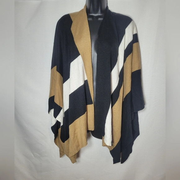 Parrish LA Stevie Neutral Color Block Poncho PA281 - Picture 2 of 7